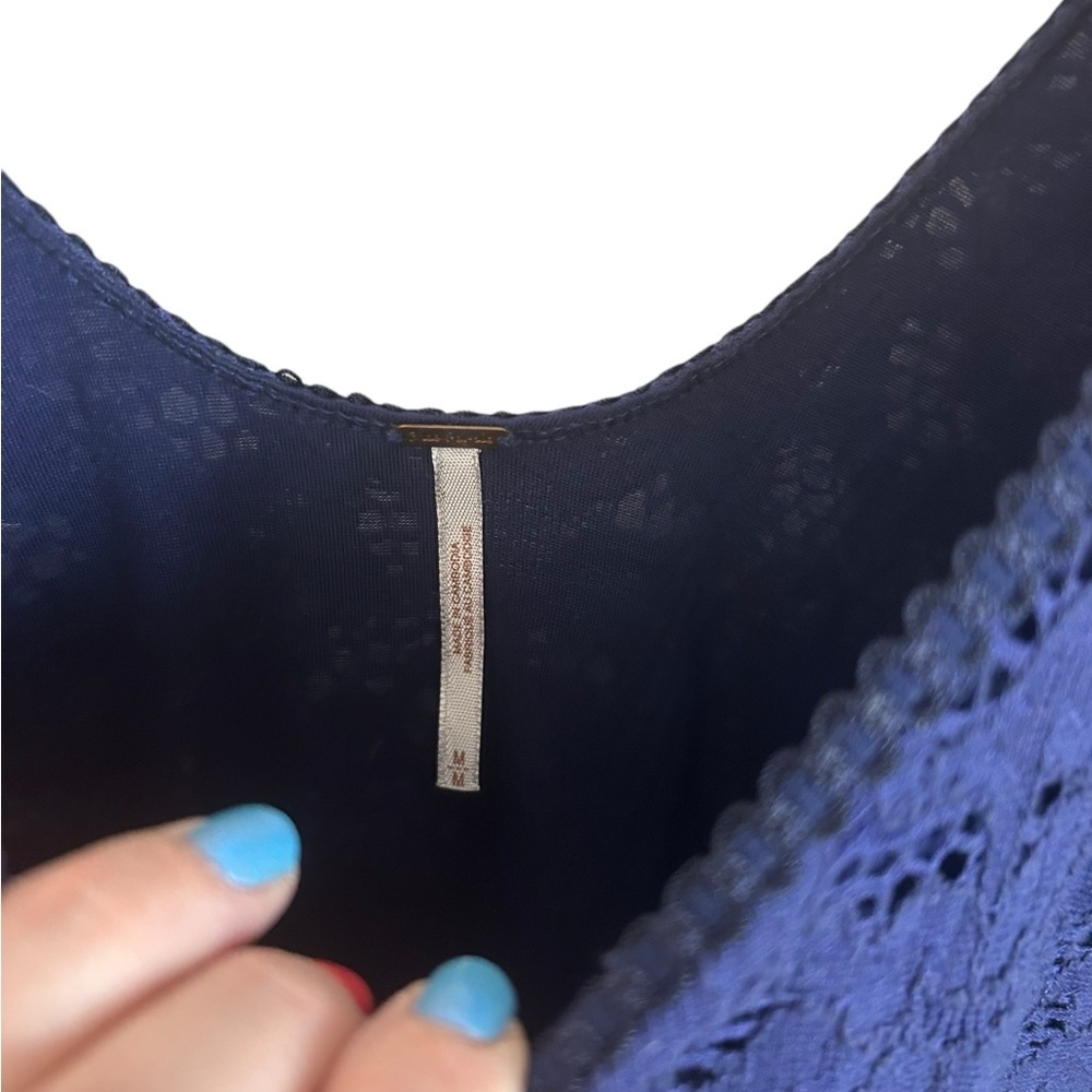 Revolve Free People Navy Katya 3/4 Sleeve Lace Overlay Minidress Womens Sz Med - Picture 6 of 11